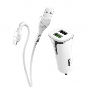 Nabíječka automobilinis Hoco Z31 Quick Charge 3.0 (3.4A) x 2 USB + microUSB (bílý)