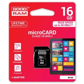 Paměťová karta GOODRAM MicroSD 16Gb (class 10) + SD adapter