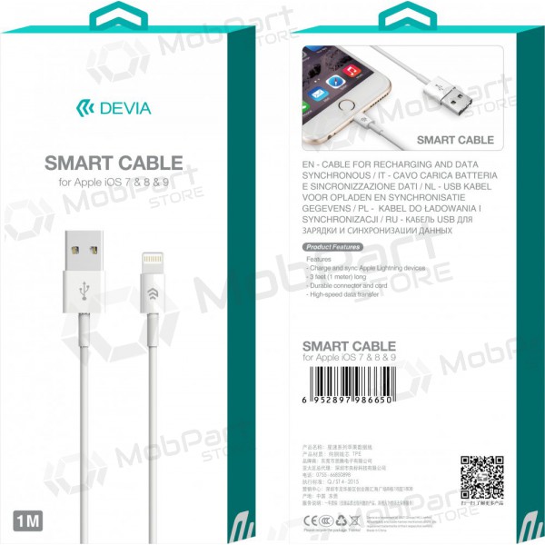 USB kabel Devia Smart Lightning 2.0m (bílý)