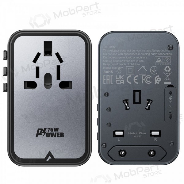 Univerzální kelioninis nabíječka Acefast Z1 75W GaN 2xUSB-A/3xUSB-C černá