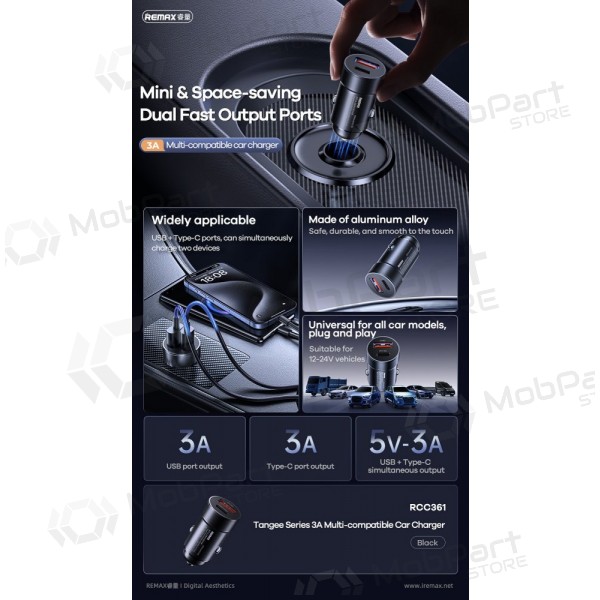 Nabíječka do auta Remax RCC361 15W USB-C/USB-A černá