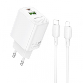 Nabíječka Borofone BN29 30W USB-C/USB-A + USB-C to Lightning cable 1.0m bílý
