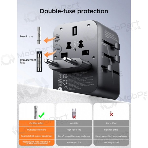 Univerzální kelioninis nabíječka Joyroom JR-TCW01 3xUSB-A/USB-C černá