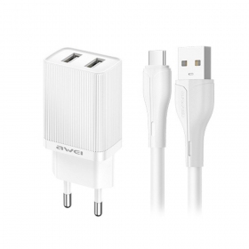 Nabíječka Awei C15T-EU 2xUSB-A 10W + USB to USB-C cable bílý