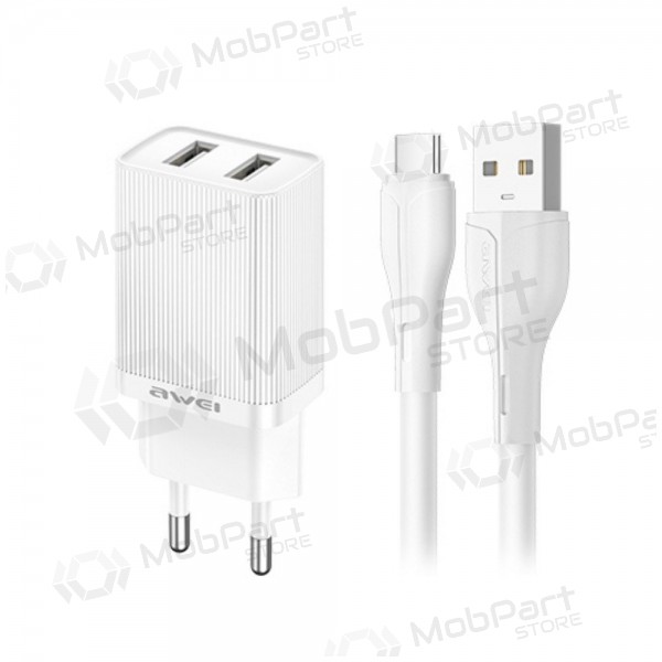 Nabíječka Awei C15T-EU 2xUSB-A 10W + USB to USB-C cable bílý