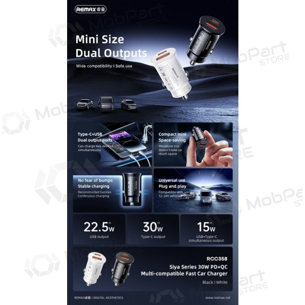 Nabíječka do auta Remax RCC358 30W USB-C/USB-A černá