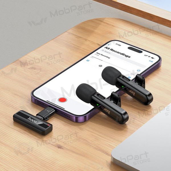 Belaidžių mikrofonų rinkinys Hoco L20A USB-C/Lightning černá