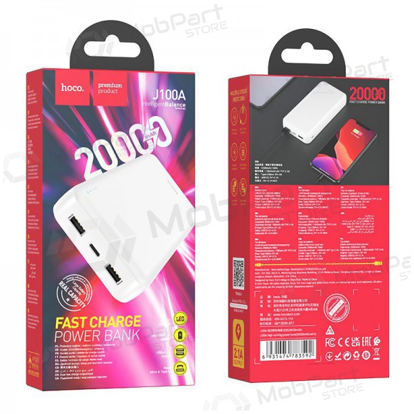 Externí baterie Power Bank Hoco J100A 2xUSB-A 20000mAh bílý