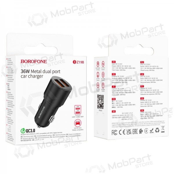 Nabíječka automobilinis Borofone BZ19B 2xUSB-A QC3.0 36W černá
