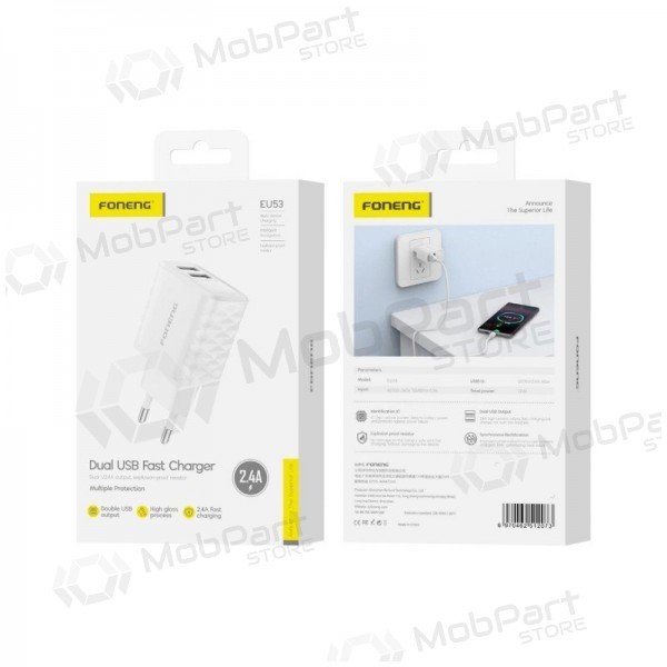 Nabíječka telefonu Foneng EU53 12 W USB-A bílá.
