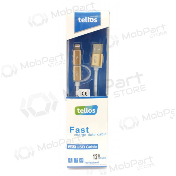 USB kabel Tellos TPE 2in1 microUSB - Lightning (zlatý) 1.2m