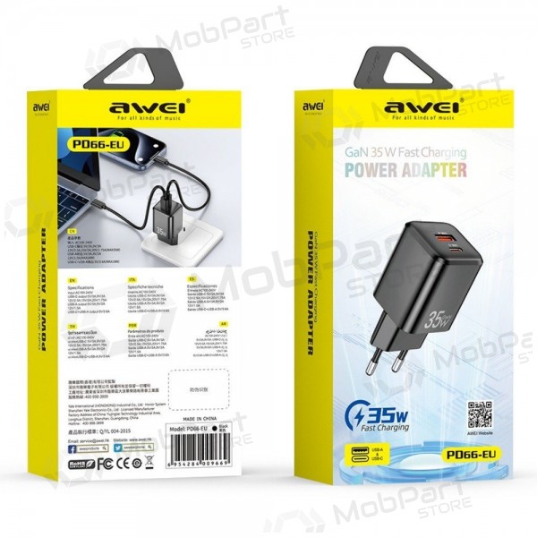 Nabíječka Awei PD66-EU GaN 35W USB-A/USB-C bílý