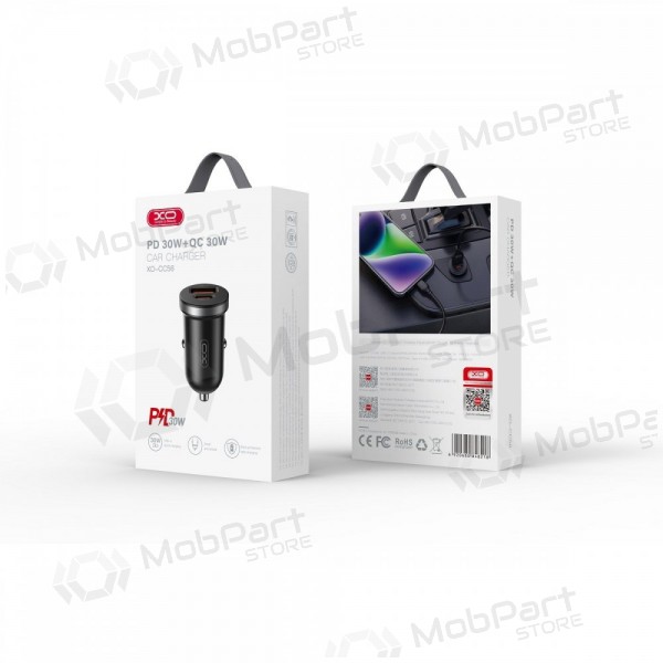 Automobilová nabíječka XO CC56 30 W USB-C + USB-A PD QC černá
