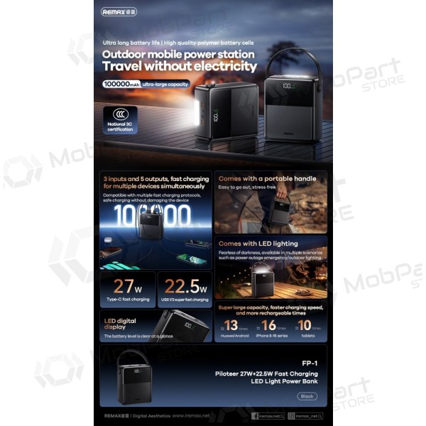 Externí baterie Power Bank Remax FP-1 22.5W 100000mAh černá