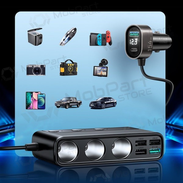 Nabíječka automobilinis Joyroom 9in1 154W 3x12V, PD USB Type-C, QC3.0 USB-A, 4xUSB-A JR-CL06