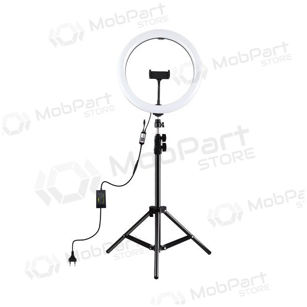 LED žiedinė svítilna 30cm, su trikoju stovu iki 1.1m a telefono laikikliu