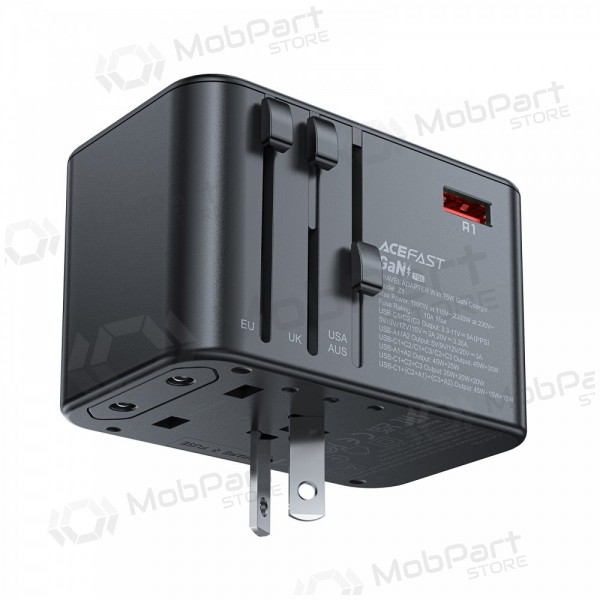 Univerzální kelioninis nabíječka Acefast Z1 75W GaN 2xUSB-A/3xUSB-C černá