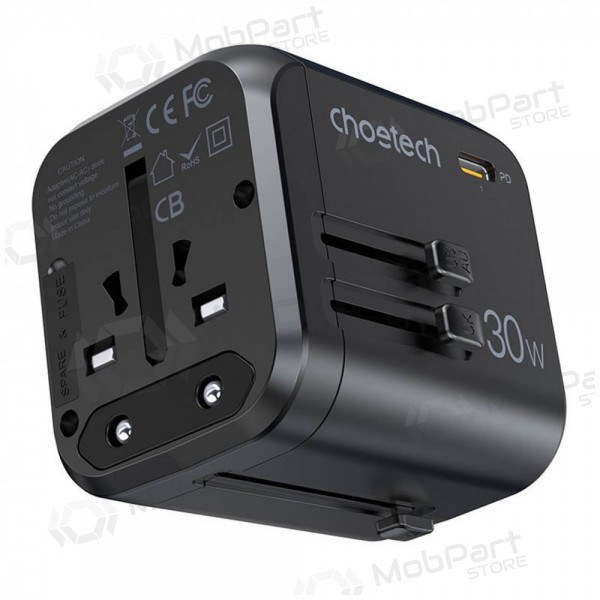 Univerzální kelioninis nabíječka Choetech PD5008 30W USB-C/3xUSB-A černá