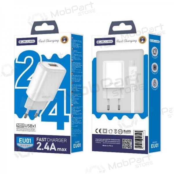Nabíječka buitinis Jellico EU01 2.4A USB + MicroUSB bílý