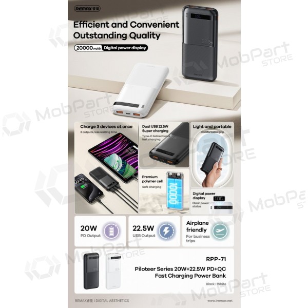 Externí baterie Power Bank Remax RPP-71 22.5W 10000mAh černá