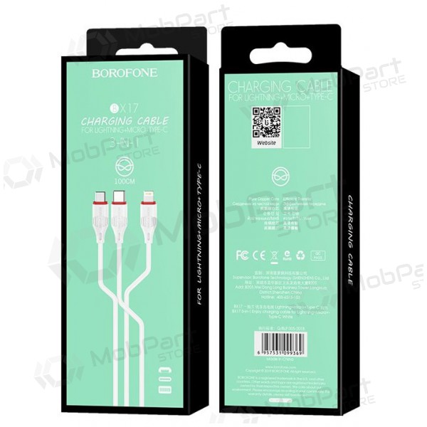 USB kabel Borofone BX17 3in1 microUSB-Lightning-Type-C (bílý)