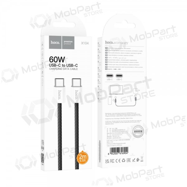 USB kabel Hoco X104 60W USB-C to USB-C 2.0m černá