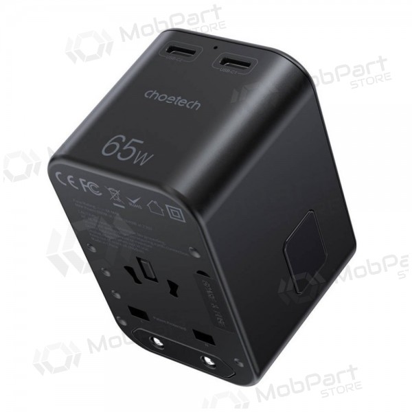 Univerzální kelioninis nabíječka Choetech PD5009 65W 2xUSB-C/USB-A černá