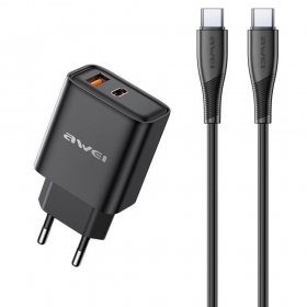 Nabíječka Awei PD81C-EU USB-A/USB-C + USB-C to USB-C cable černá