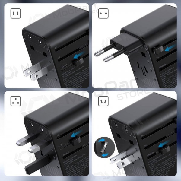 Univerzální kelioninis nabíječka Choetech PD5009 65W 2xUSB-C/USB-A černá