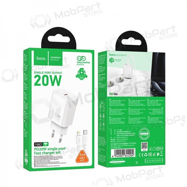 Nabíječka Hoco N60 20W GaN USB-C + USB-C to Lightning cable 1.0m bílý