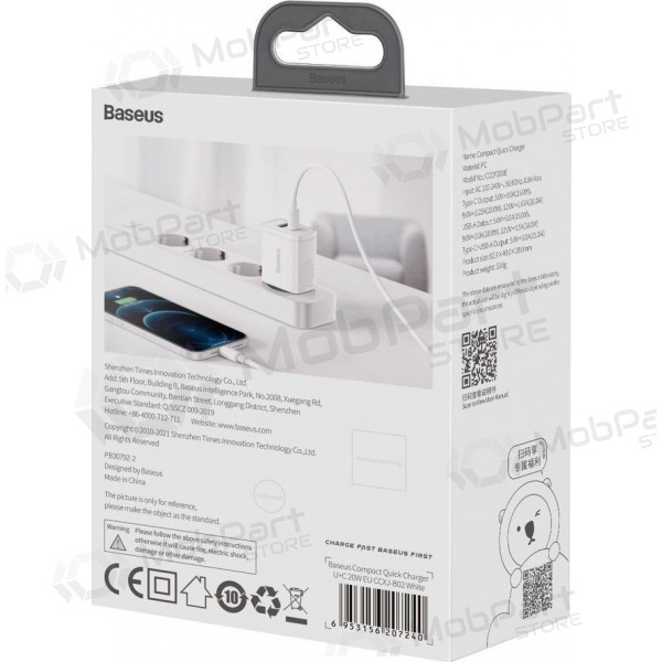 Nabíječka Baseus USB + Type-C 20W CCXJ-B02 (bílý)