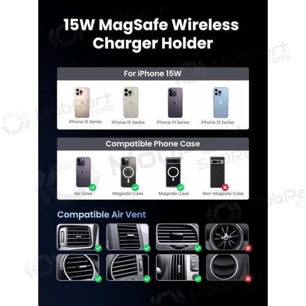 Automobilinis laikiklis-nabíječka Ugreen W708 MagSafe 15W (35970) černá