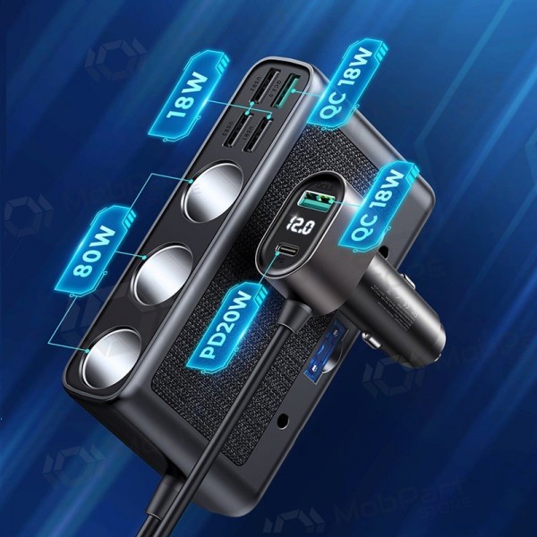 Nabíječka automobilinis Joyroom 9in1 154W 3x12V, PD USB Type-C, QC3.0 USB-A, 4xUSB-A JR-CL06