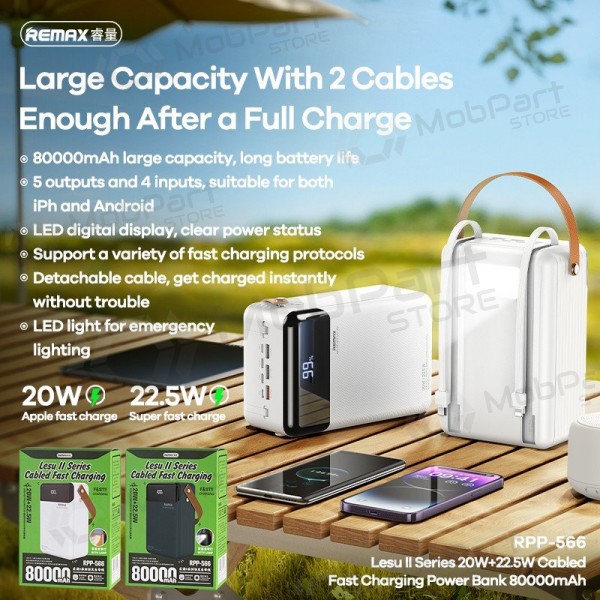 Externí baterie Power Bank Remax RPP-566 22.5W 80000mAh šedá