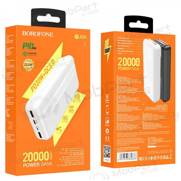 Externí baterie Power Bank Borofone BJ9A Type-C PD+Quick Charge 3.0 (3A) 20000mAh bílý